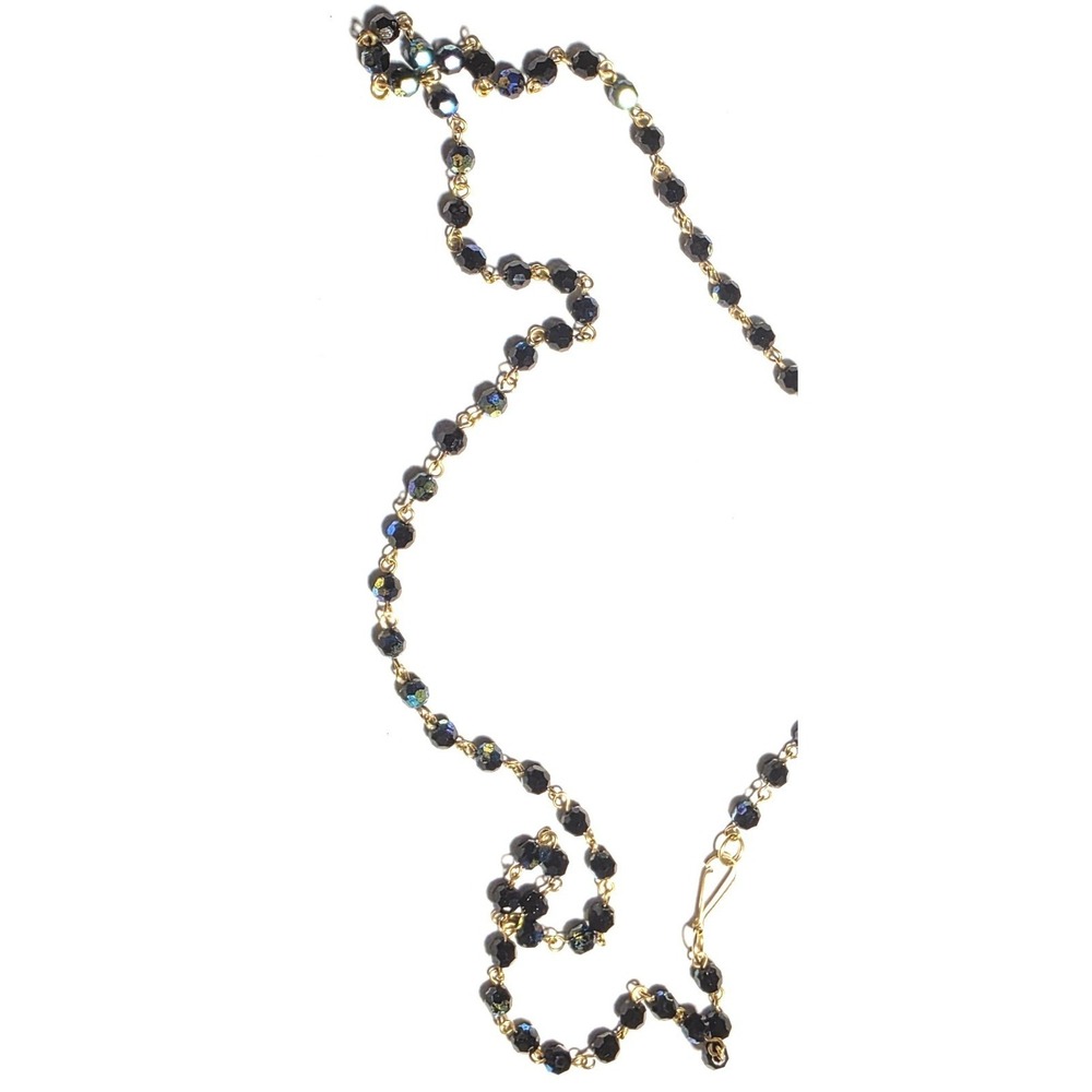 Vintage Necklace Carnival Glass Beaded Faceted‎ Gold Wirework Hook Clasp 16"
